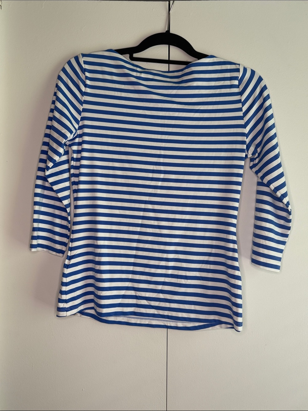 J. McLaughlin Blue and White Striped Boatneck Top with Shoulder Buttons - Picture 5 of 5